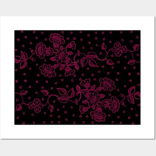 Black & Pink Floral Pattern Posters and Art